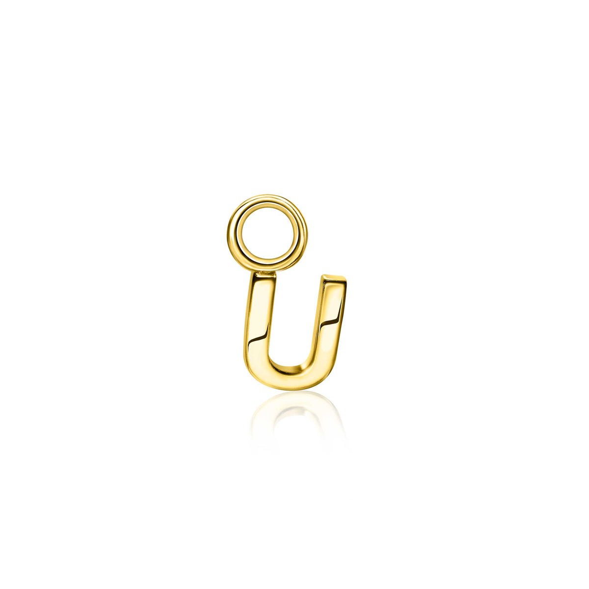 Boucle d'oreille dorée en forme de U avec un anneau.