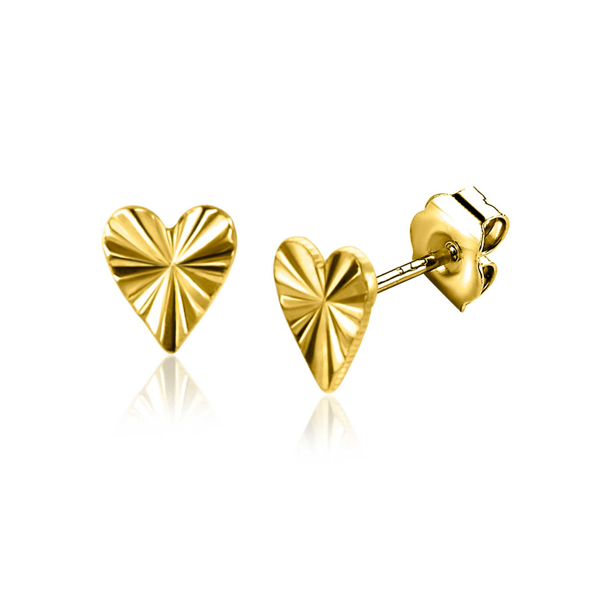 Boucles d'oreilles en or en forme de cœur avec un motif rayonné.