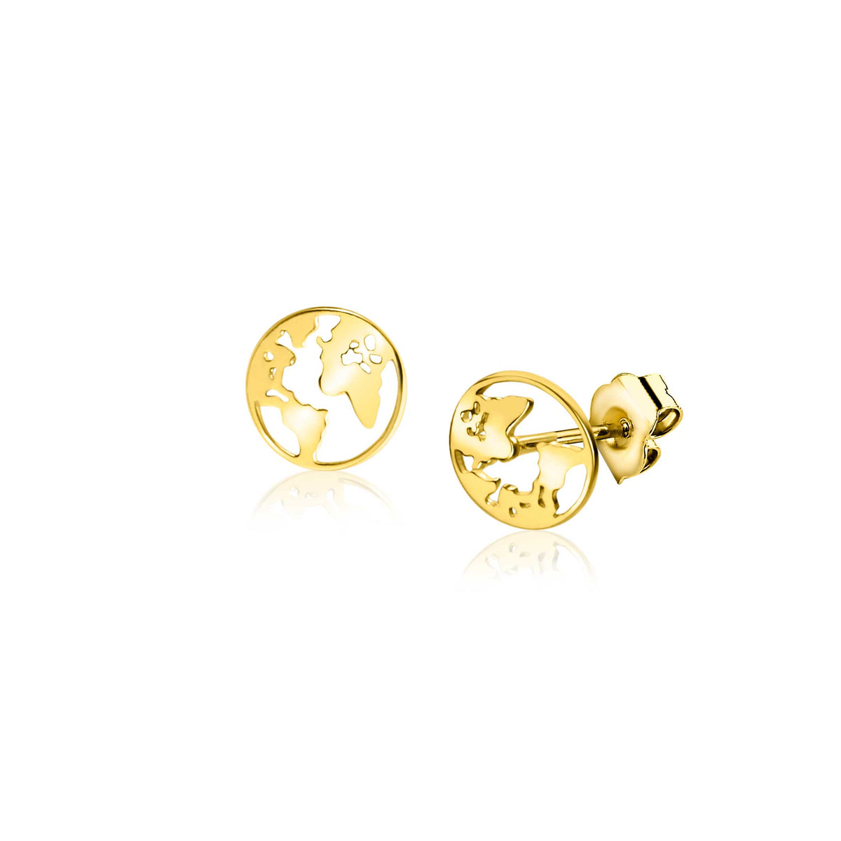 Boucles d'oreilles en or en forme de globe terrestre.