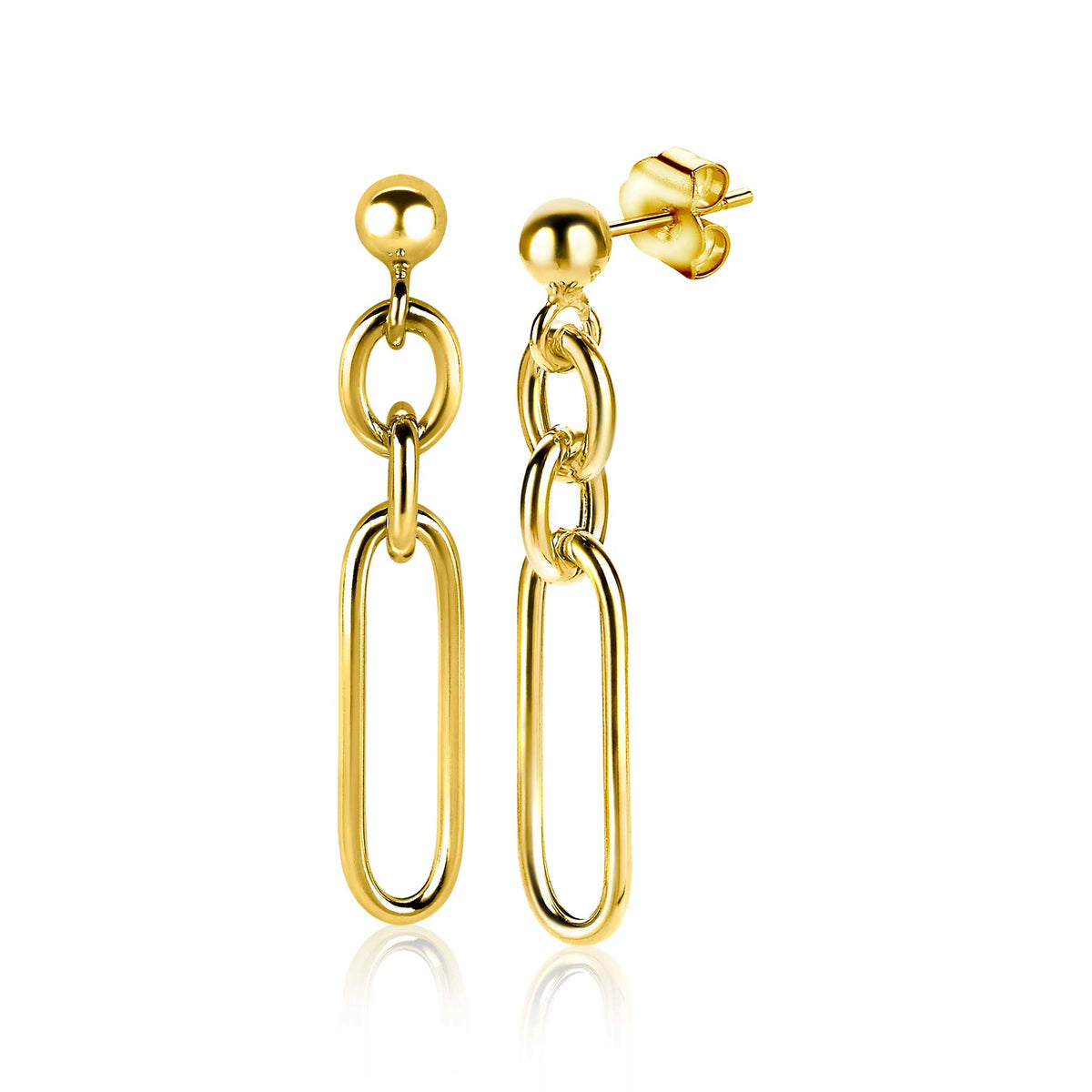 Boucles d'oreilles dorées avec des maillons ovales et ronds, finition brillante.
