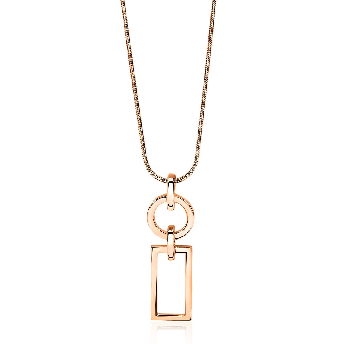 Pendentif doré avec un design géométrique, composé d'un cercle et d'un rectangle.