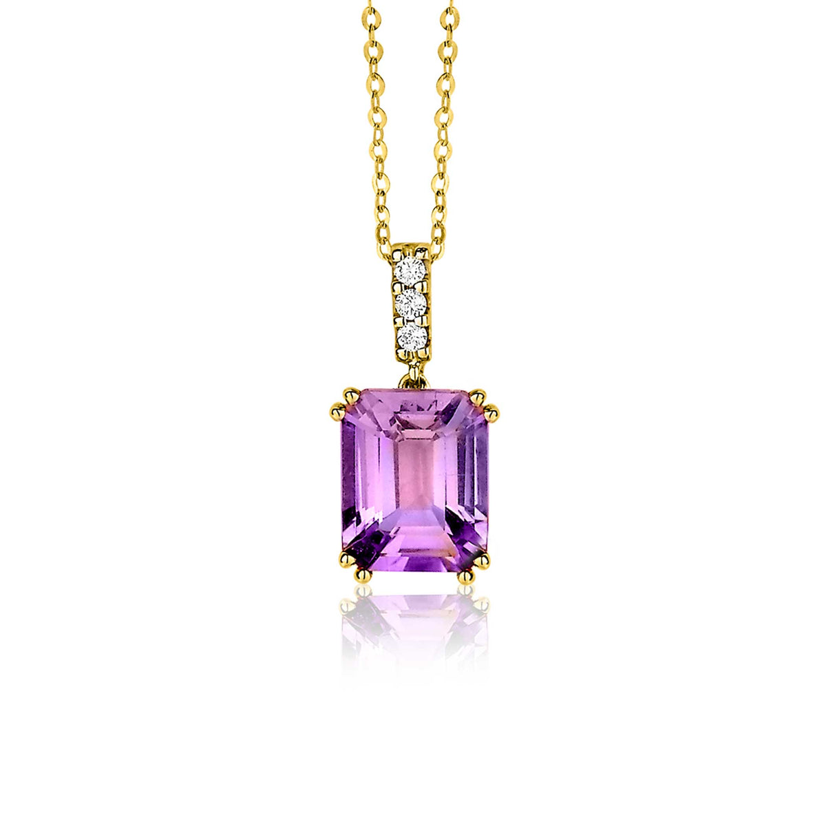 Pendentif en or avec une pierre précieuse violette et des zircons.