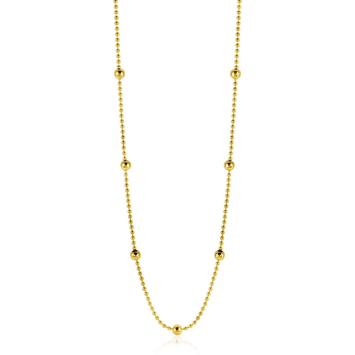 Collier doré avec des perles rondes espacées sur une chaîne délicate.