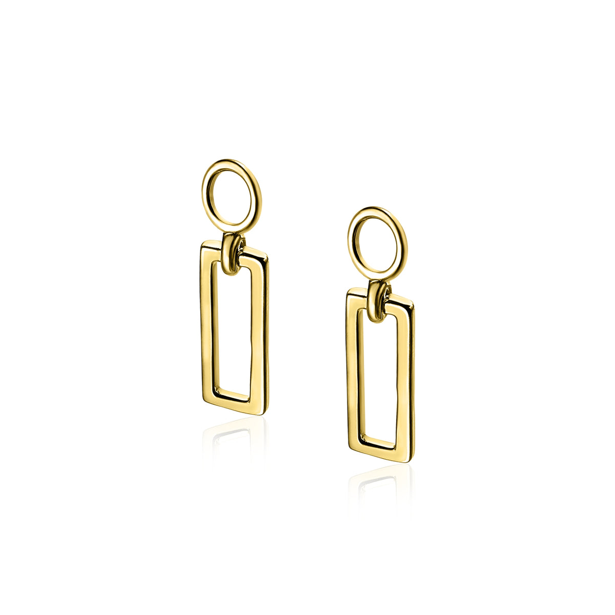 Boucles d'oreilles dorées en forme de rectangles avec un anneau supérieur.