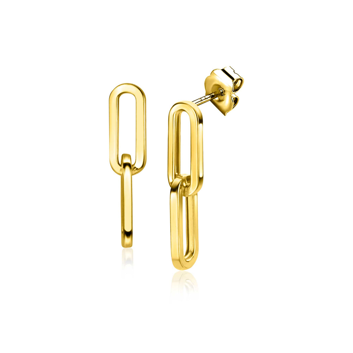 Boucles d'oreilles en or avec une forme allongée et un design en maillon.