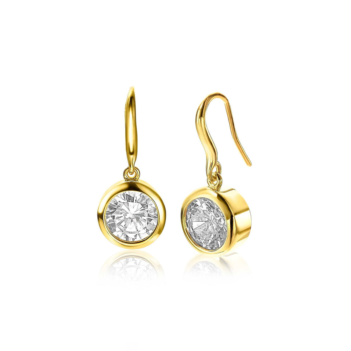 Boucles d'oreilles dorées avec un cristal transparent en forme de rond.