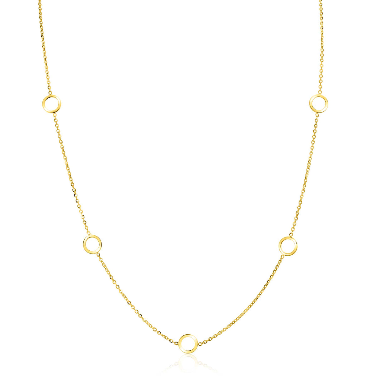 Collier en or avec des cercles entrelacés, finition brillante et délicate.