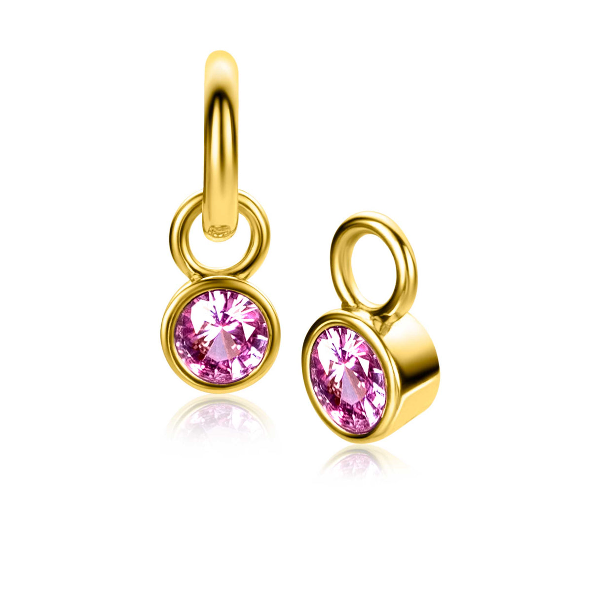 Boucles d'oreilles en argent avec un cristal rose en forme ronde.