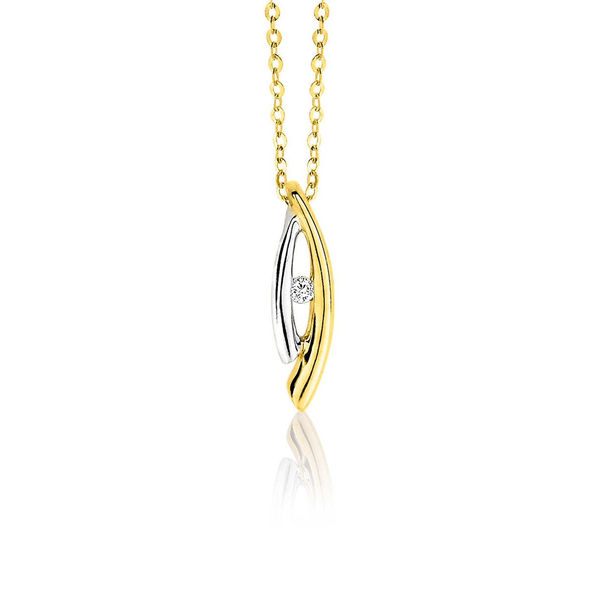 Pendentif en or avec un détail en argent et un zirconium.