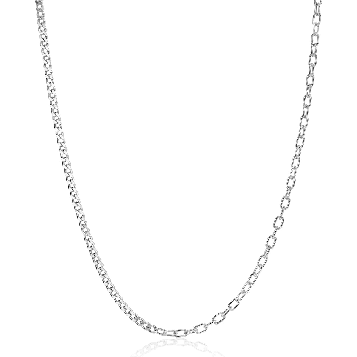 collier en argent avec maillons ovales et rectangulaires, finition brillante