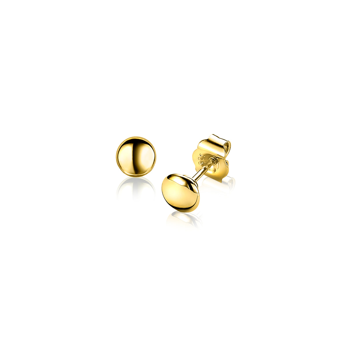Boucles d'oreilles dorées en forme de disque, finition lisse et brillante.
