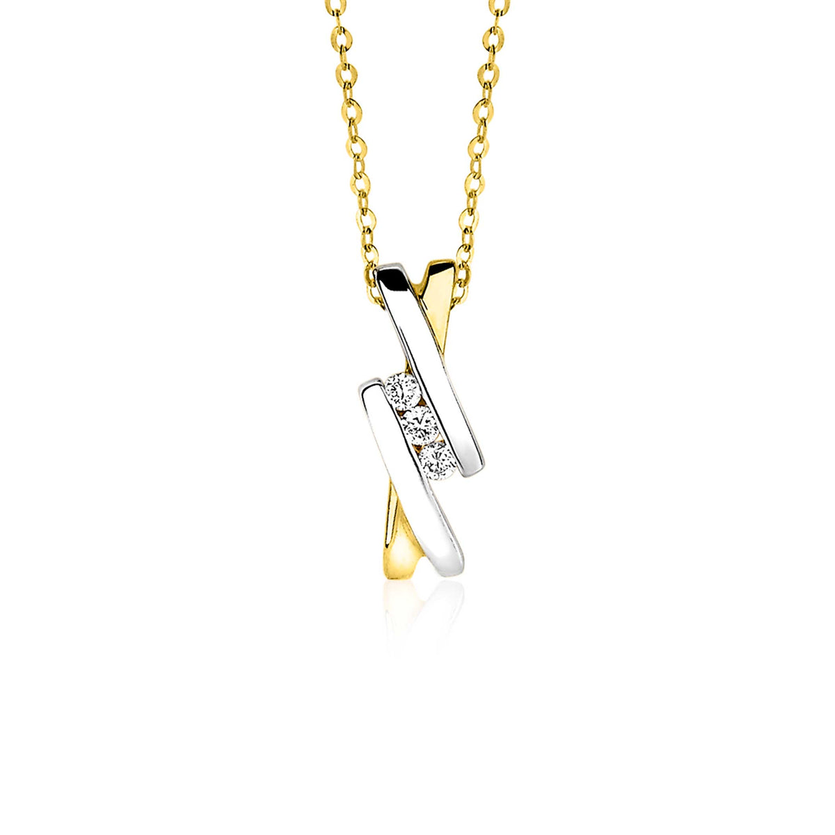 Pendentif en or avec des détails en argent et trois zircons.