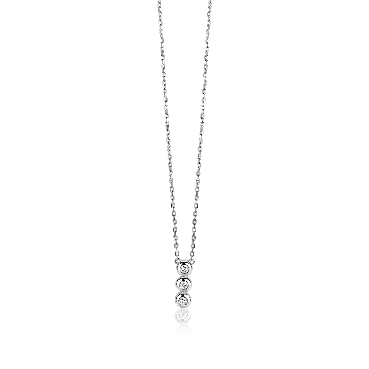 Collier en argent avec trois pendentifs ronds et brillants.