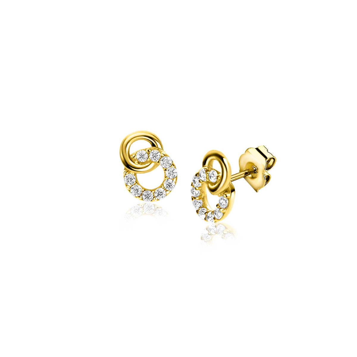 Boucles d'oreilles en or avec des cristaux brillants en forme de cercle.