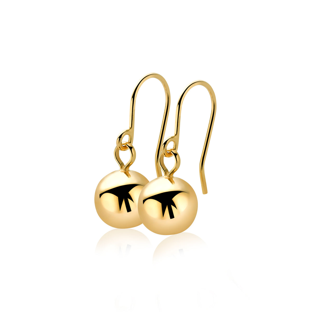 Boucles d'oreilles dorées avec des billes lisses et un motif noir.