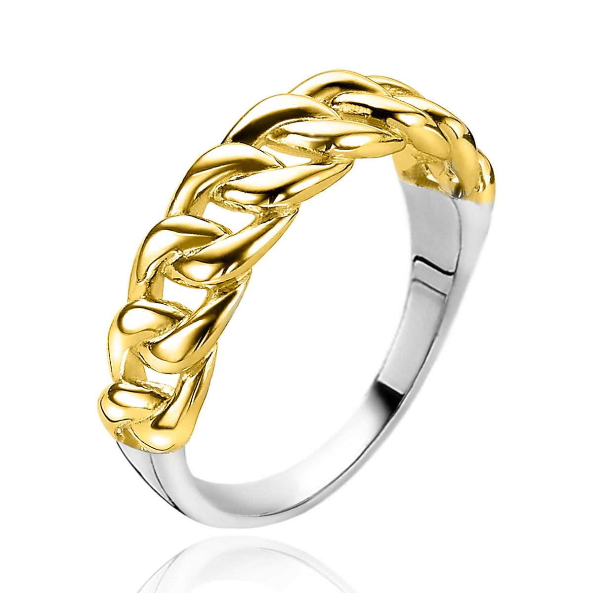 Bague dorée à maillons en métal argenté.