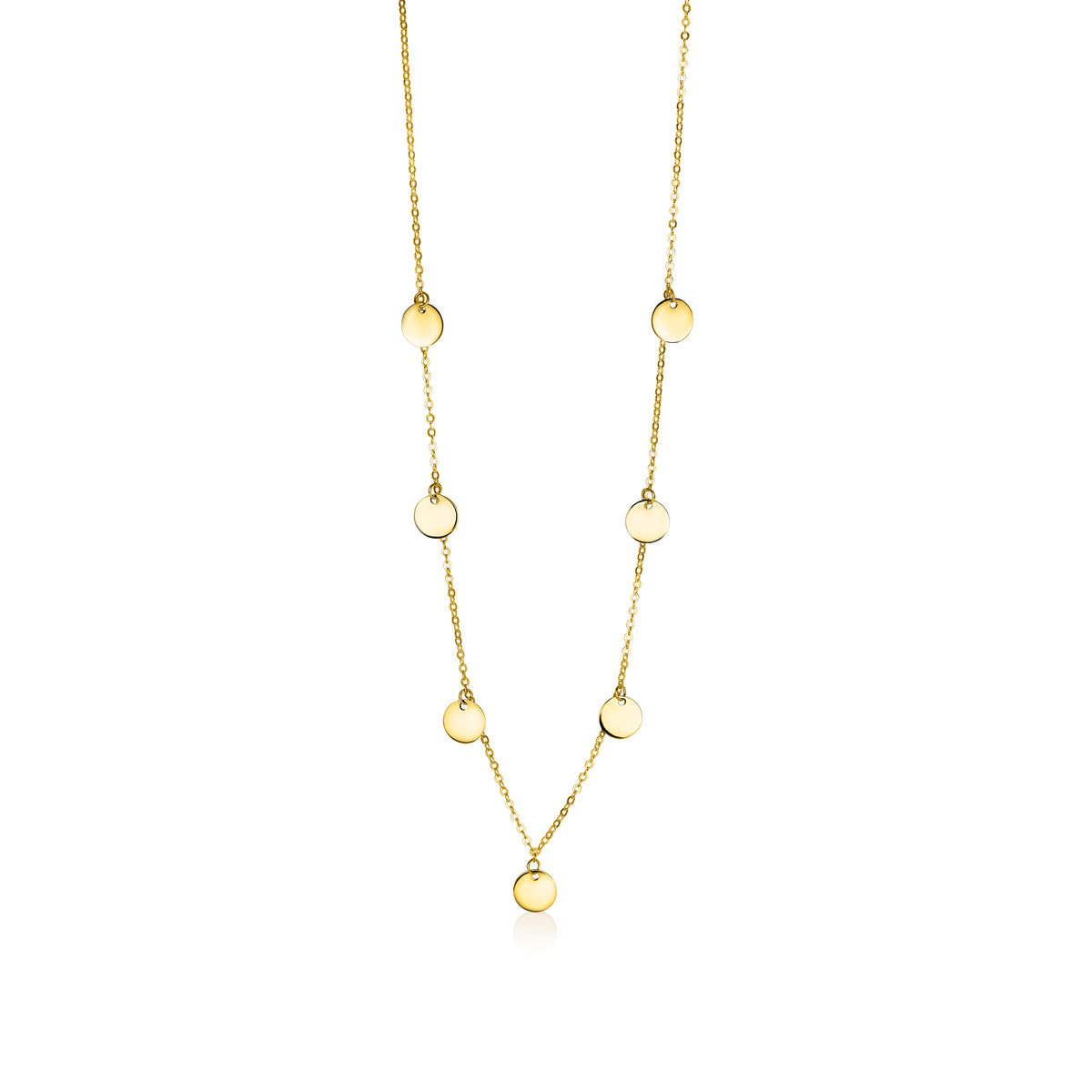 Collier doré avec des disques ronds en alternance, finition brillante.