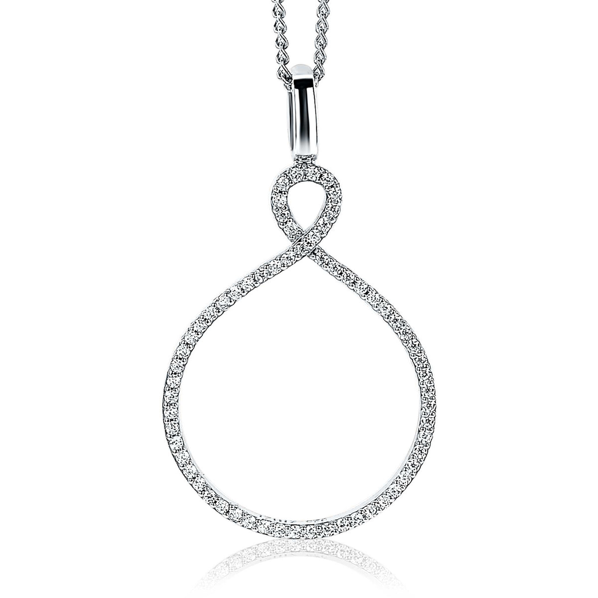 Pendentif en argent en forme de boucle, orné de zirconiums brillants.