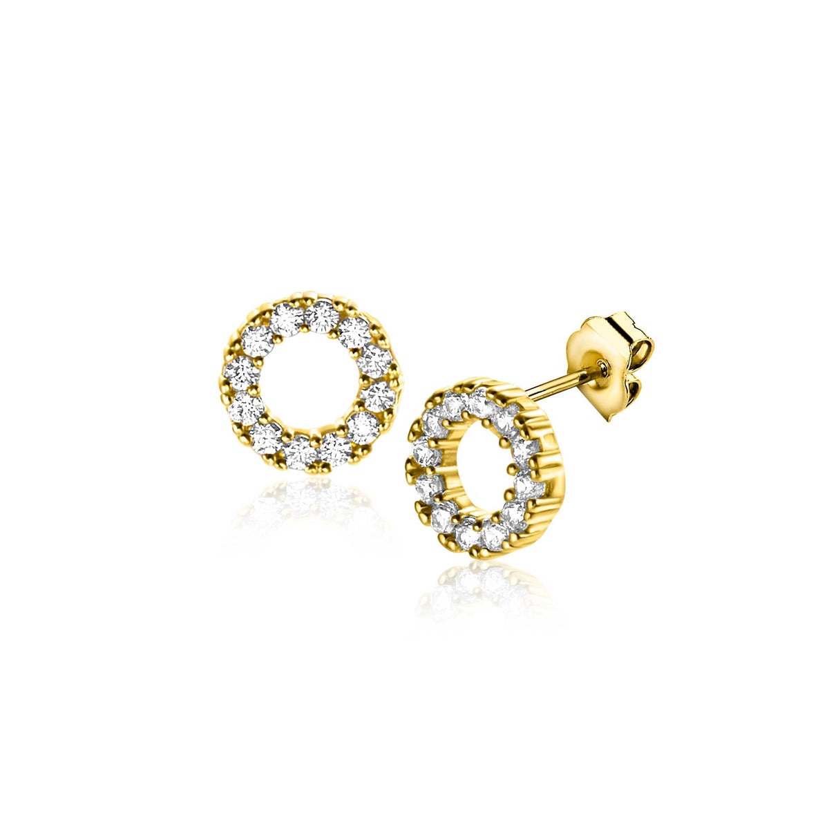 Boucles d'oreilles en or avec un cercle de zircons scintillants.
