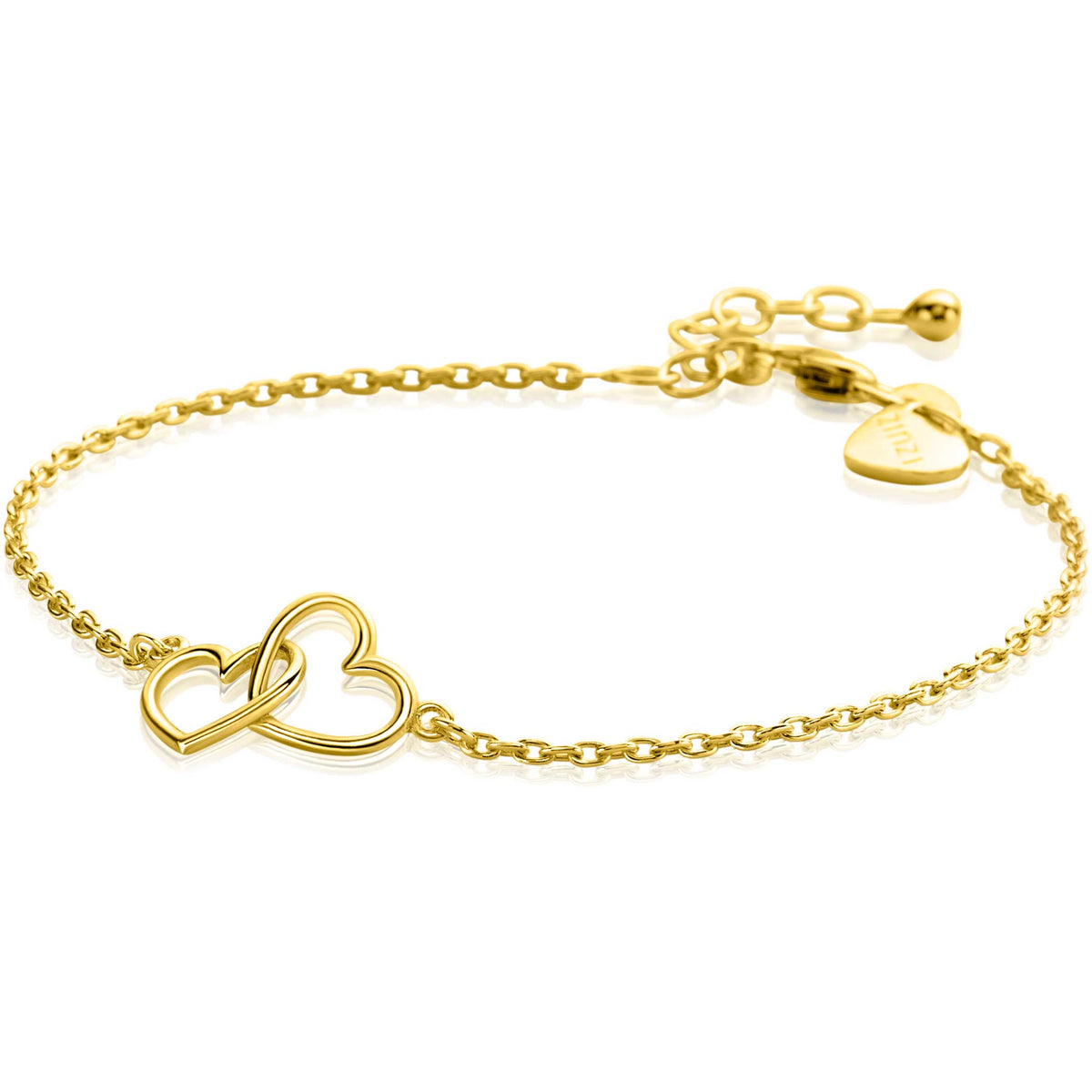 Bracelet doré avec un motif de cœurs entrelacés.