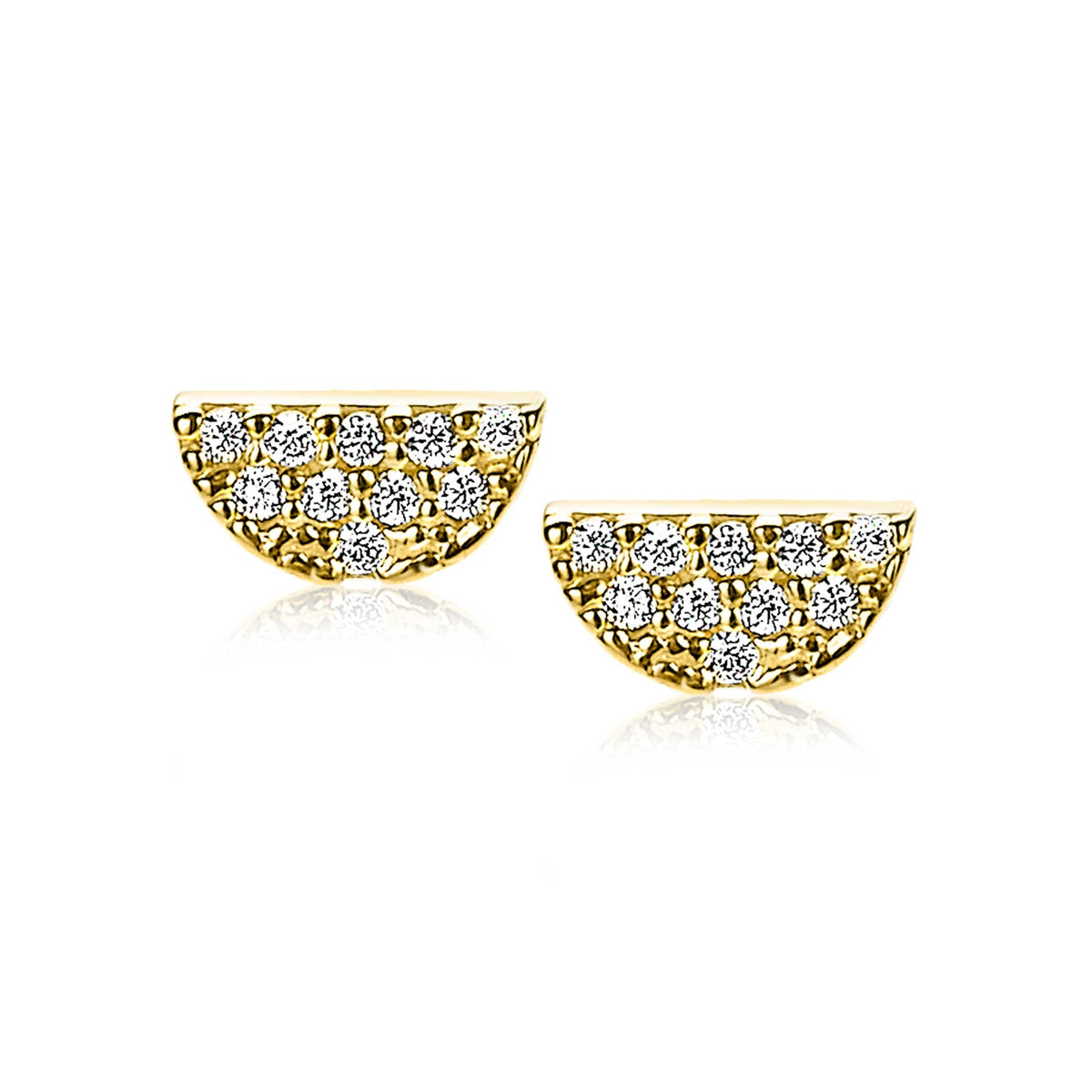Boucles d'oreilles dorées en forme de demi-lune, ornées de cristaux brillants.