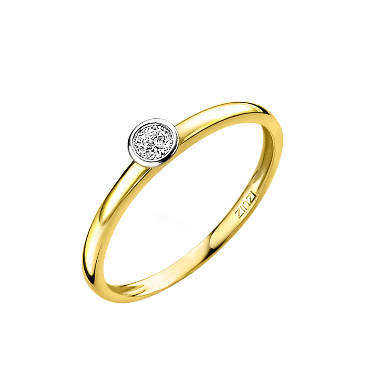 Bague en or avec un serti rond et une pierre brillante.