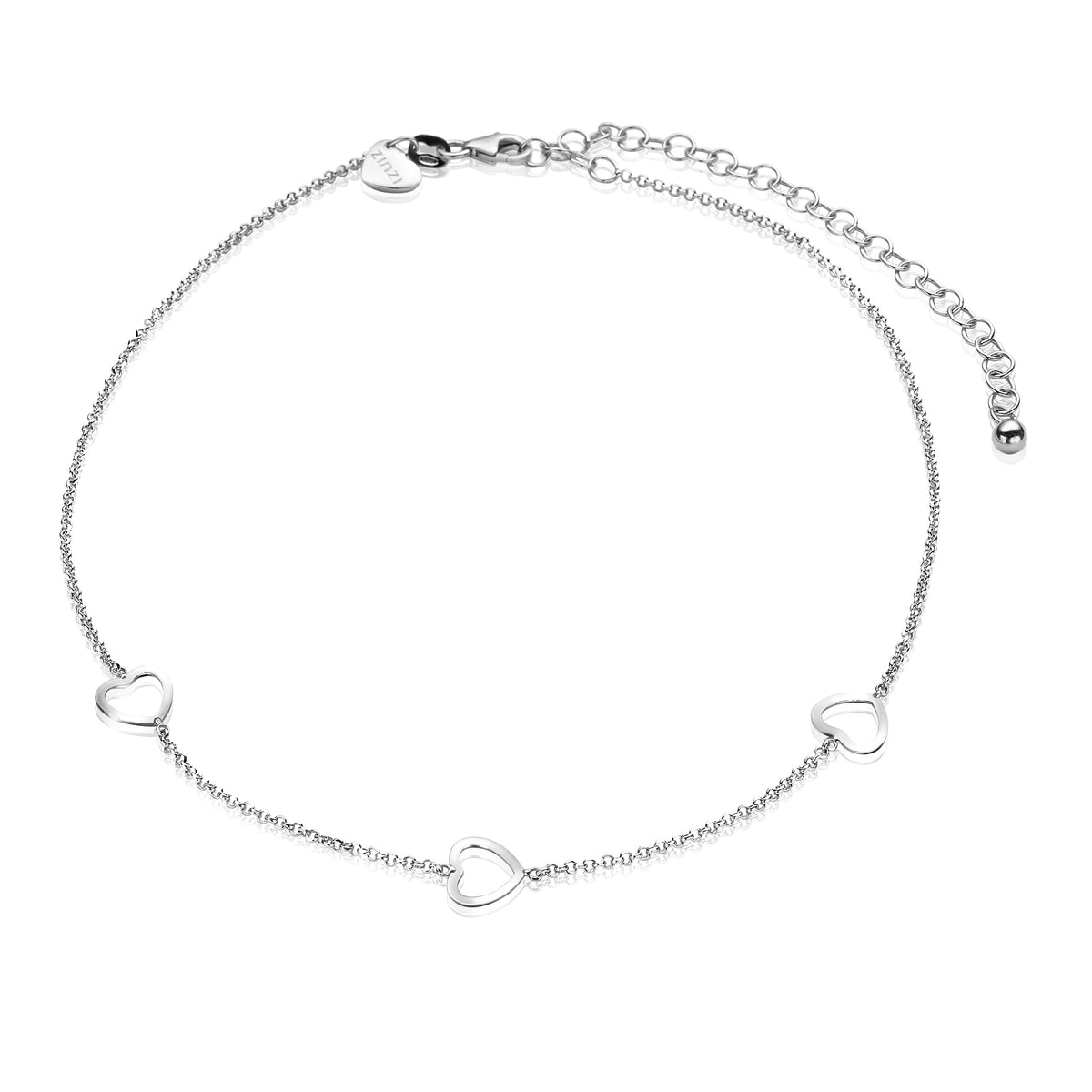 Bracelet en argent avec trois petits cœurs en relief.