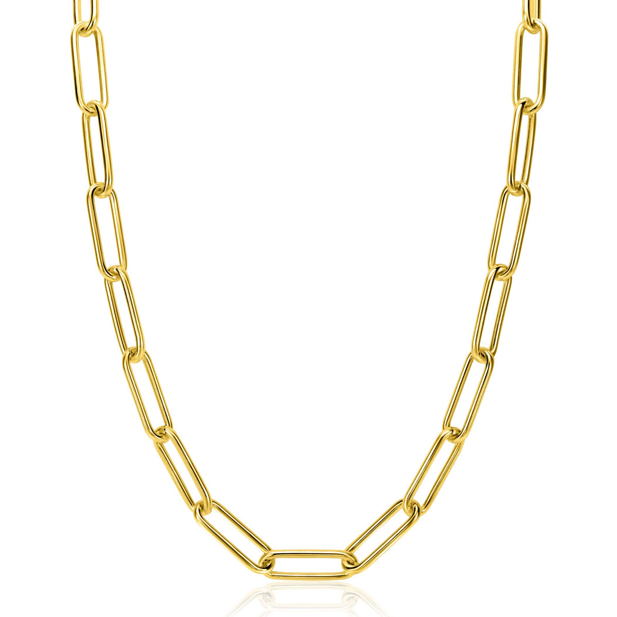 Collier en acier inoxydable doré, composé de maillons ovales allongés.
