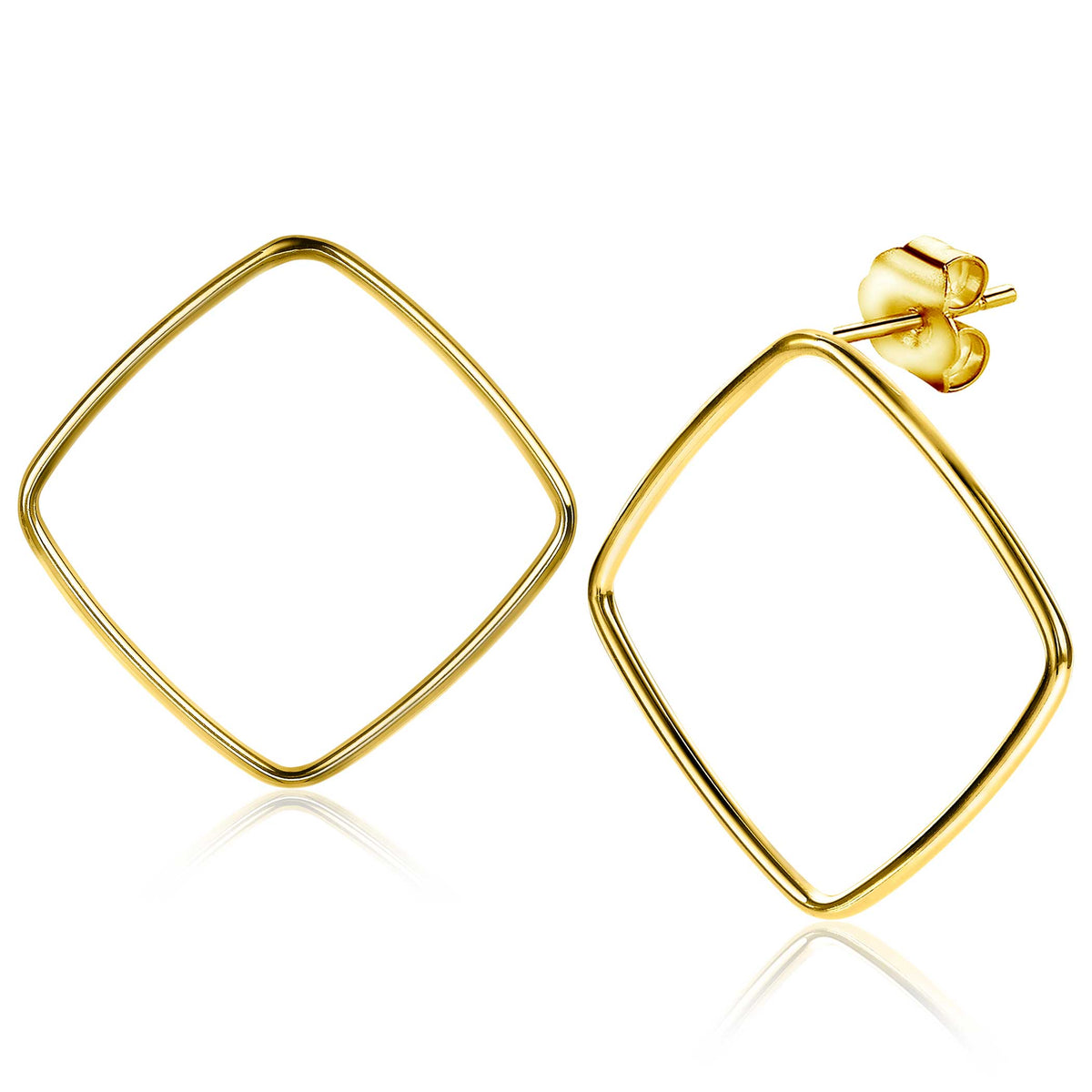 Boucles d'oreilles dorées en forme de losange avec une finition brillante.