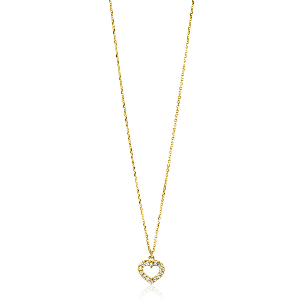 Collier en or avec pendentif en forme de cœur orné de pierres brillantes.