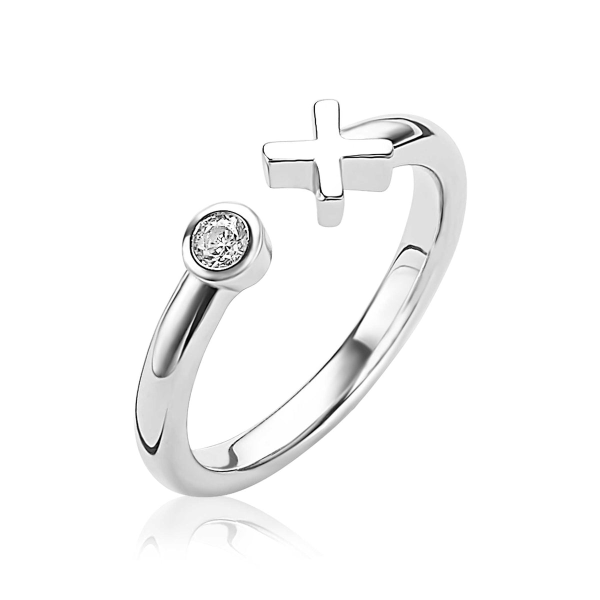 Bague en argent avec un motif croisé et un zircon.