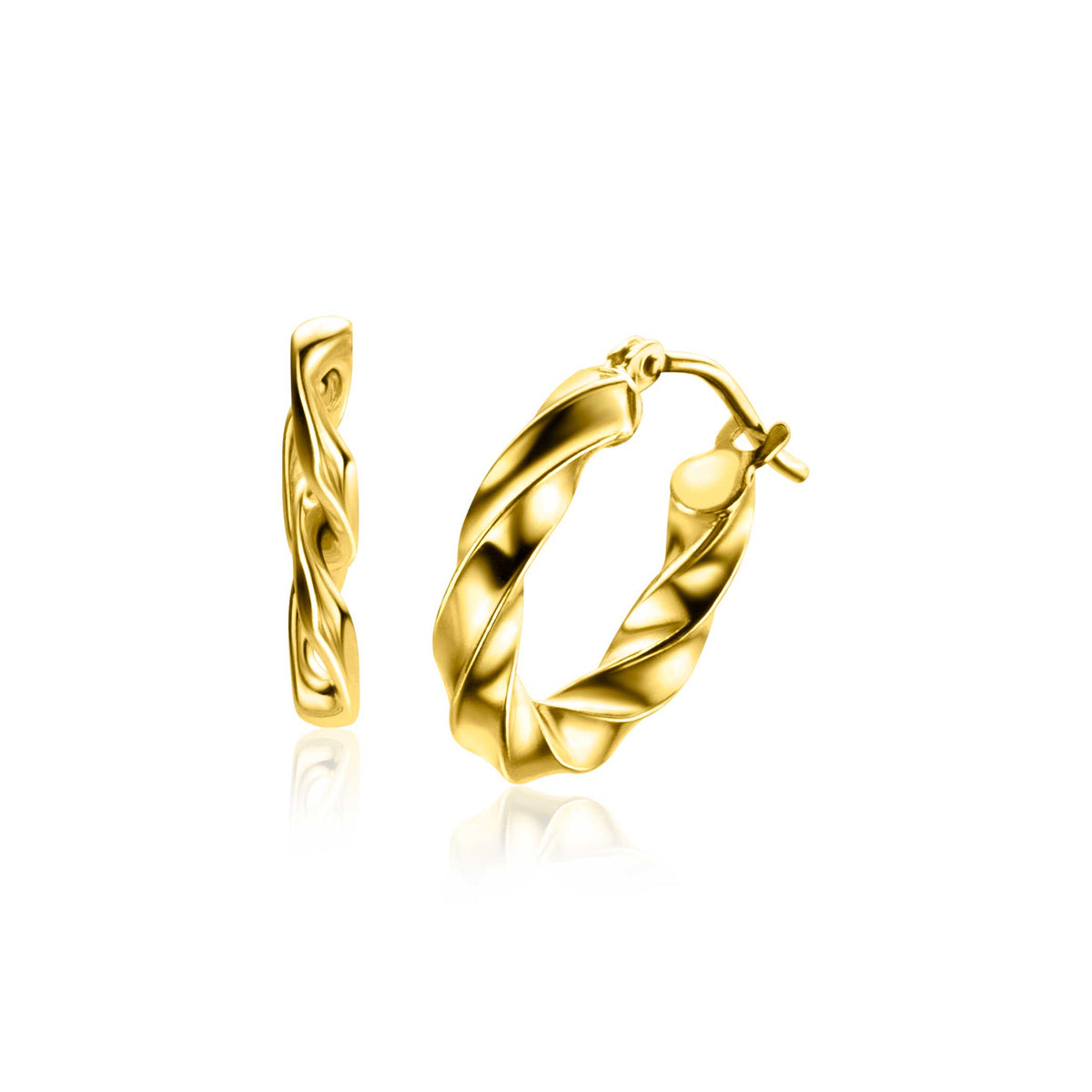 Boucles d'oreilles en or avec un design torsadé et une finition brillante.