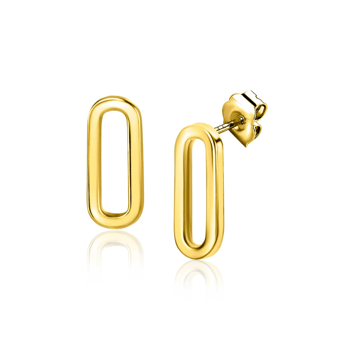 Boucles d'oreilles en or, de forme rectangulaire, avec un design ouvert et brillant.
