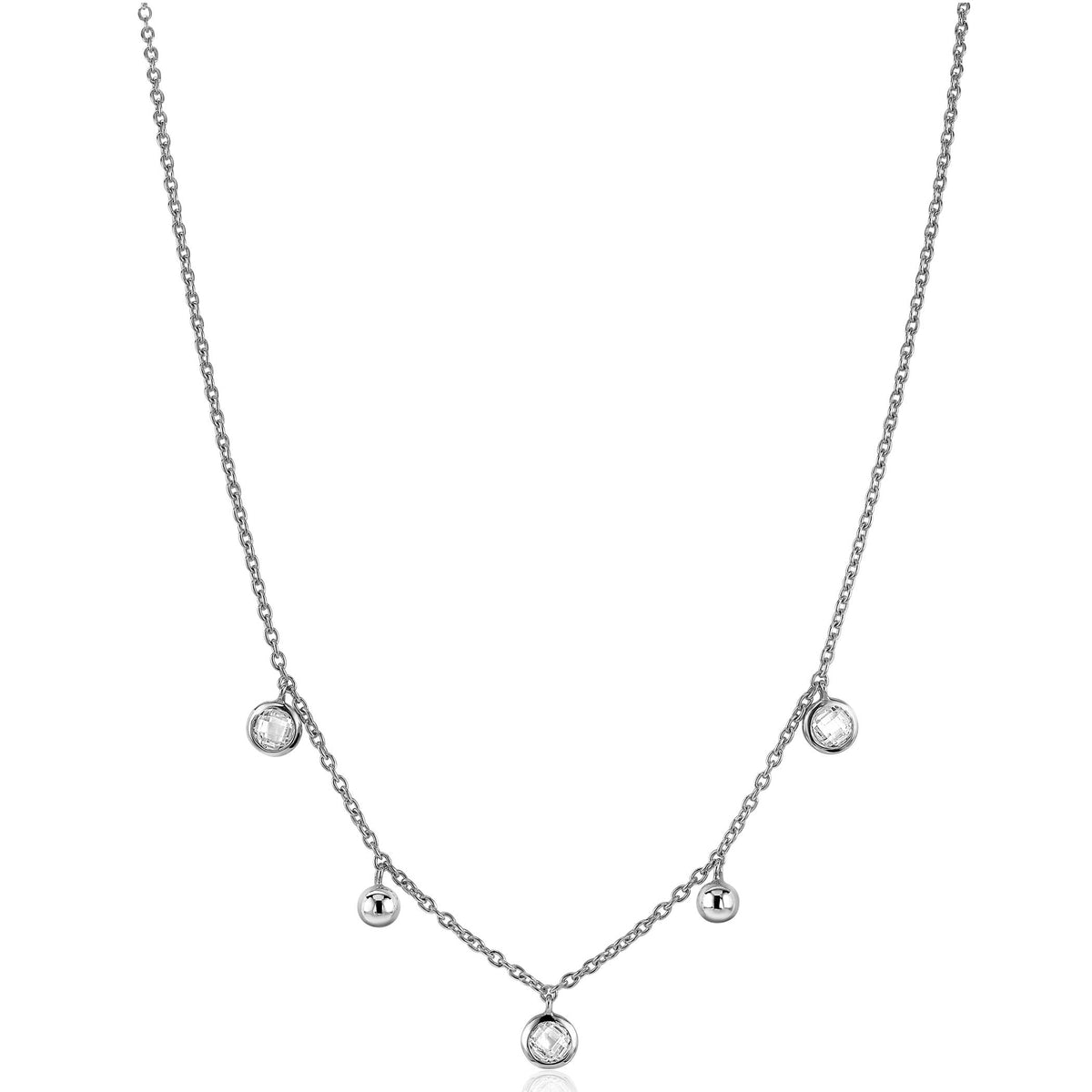 Collier en argent avec cinq pendentifs ronds brillants.