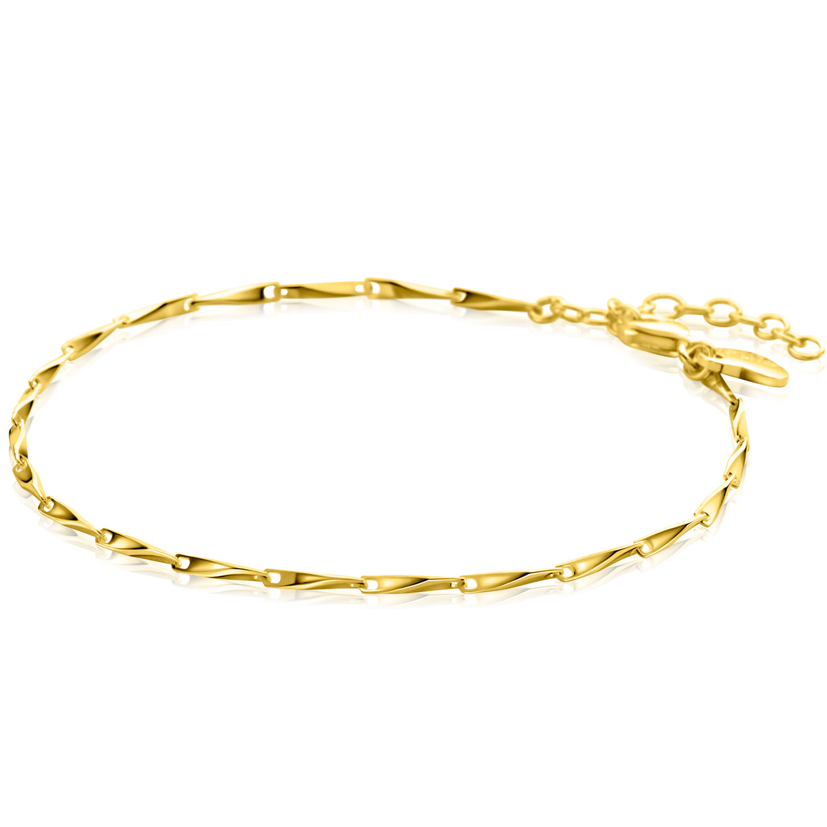 Bracelet doré avec des maillons torsadés et une chaîne d'extension.