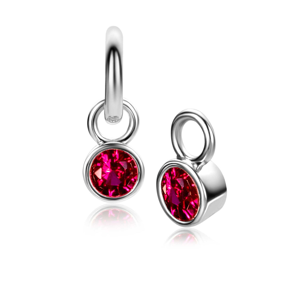 Boucles d'oreilles en argent avec des pierres roses rondes.