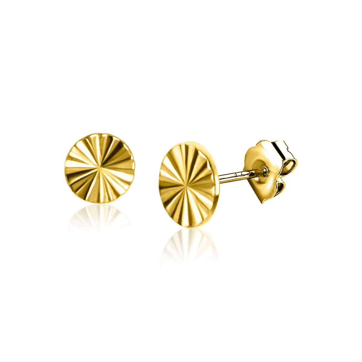 Boucles d'oreilles en or avec un design rayonné et une finition brillante.