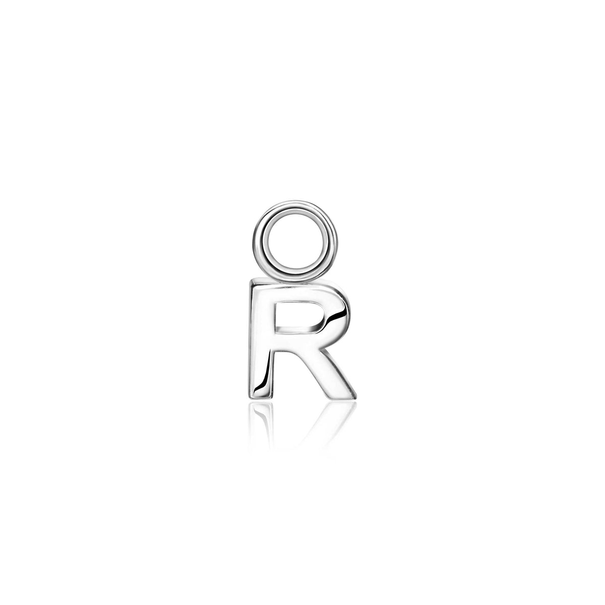 Boucle d'oreille en argent avec un design en forme de lettre "R".