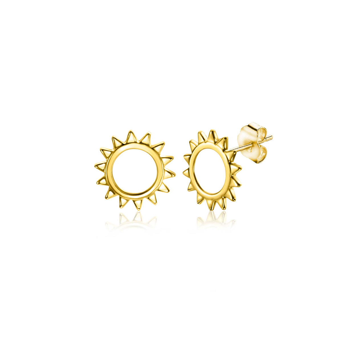 Boucles d'oreilles en or en forme de soleil avec des pointes.
