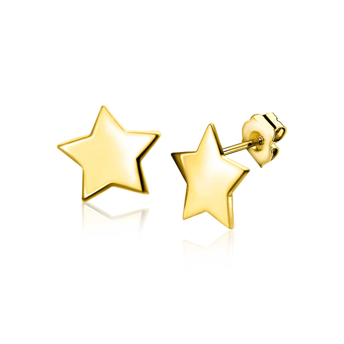 Boucles d'oreilles en forme d'étoile en or, finition brillante.