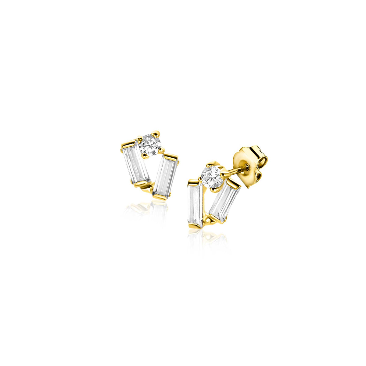 Boucles d'oreilles en or avec des cristaux transparents en forme de baguette.