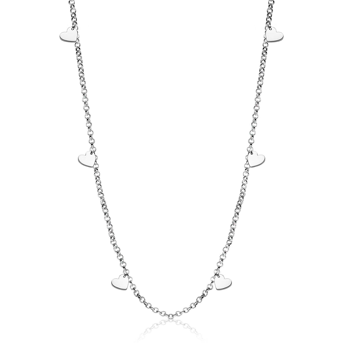 Collier en argent avec des motifs en forme de cœur, chaîne délicate.