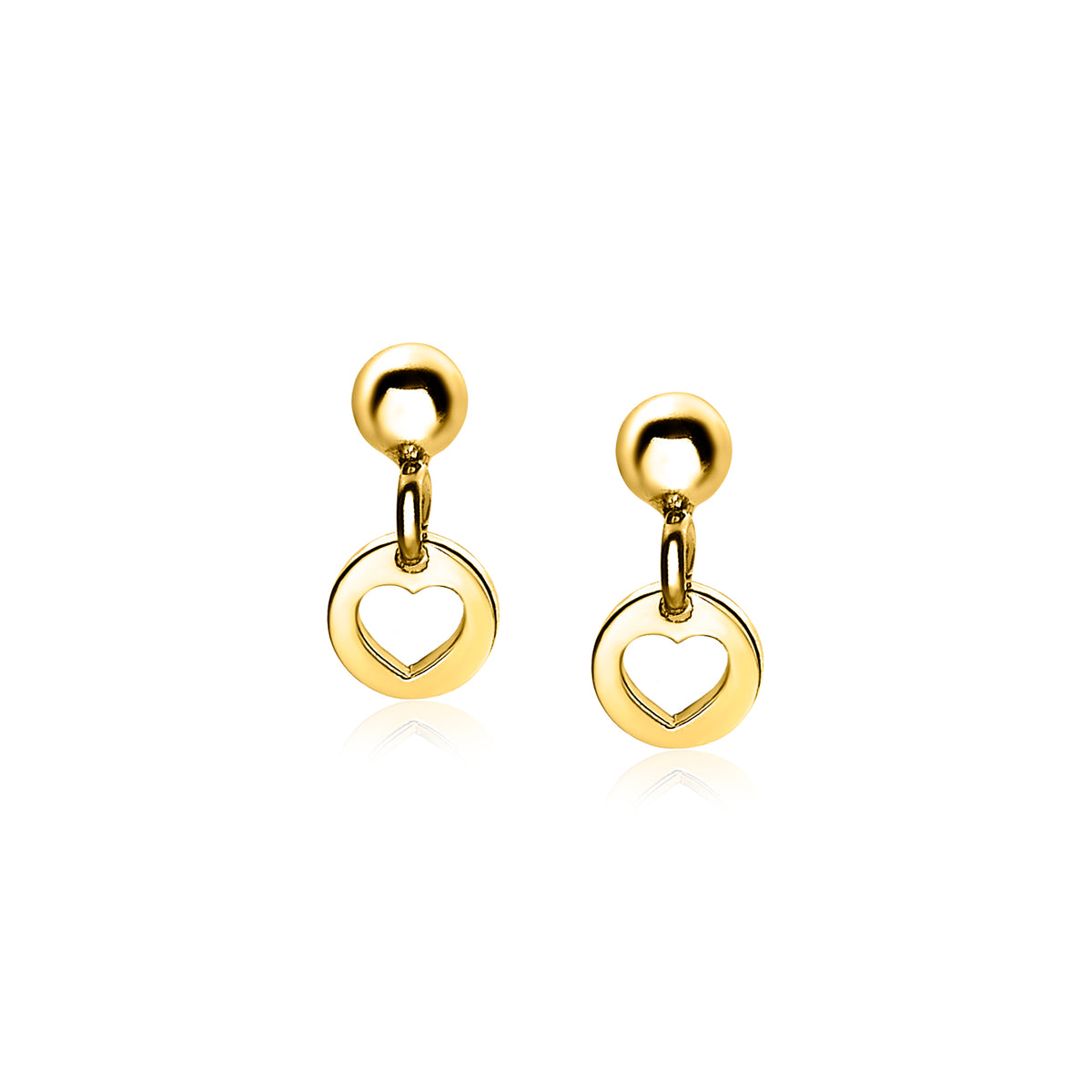 Boucles d'oreilles en plaqué or avec un pendentif en forme de cœur.