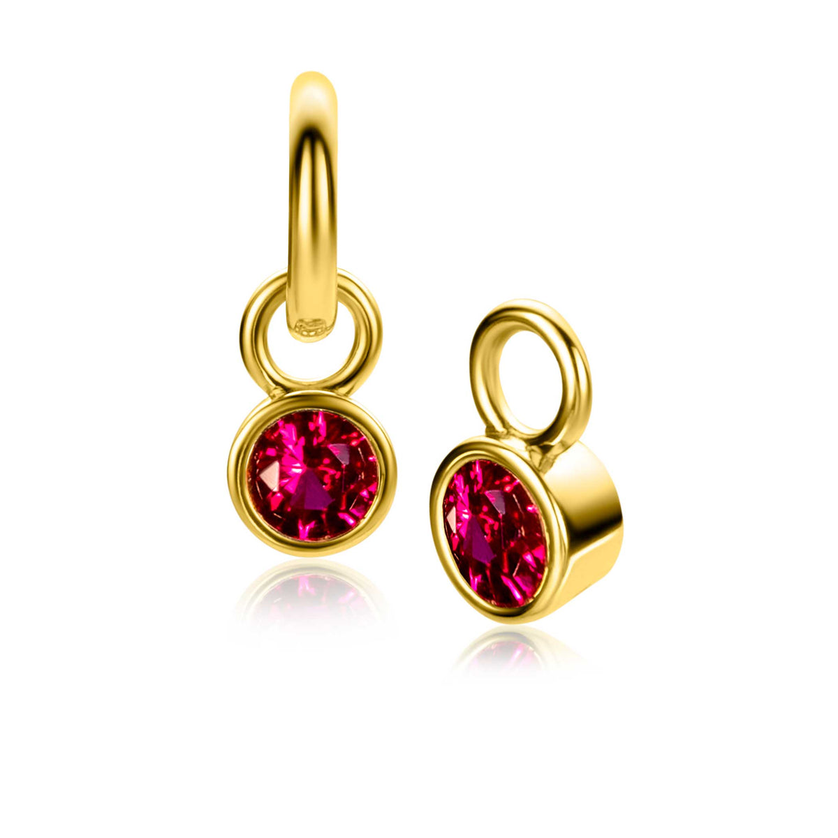 Boucles d'oreilles plaquées or avec un cristal rose en forme ronde.