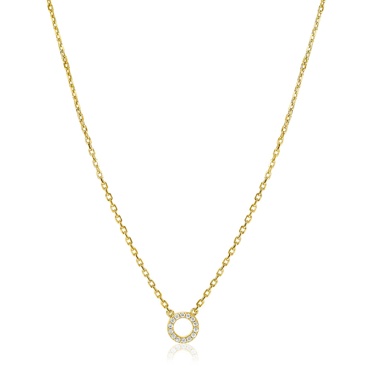 Collier plaqué or avec un pendentif en forme d'anneau serti de pierres.