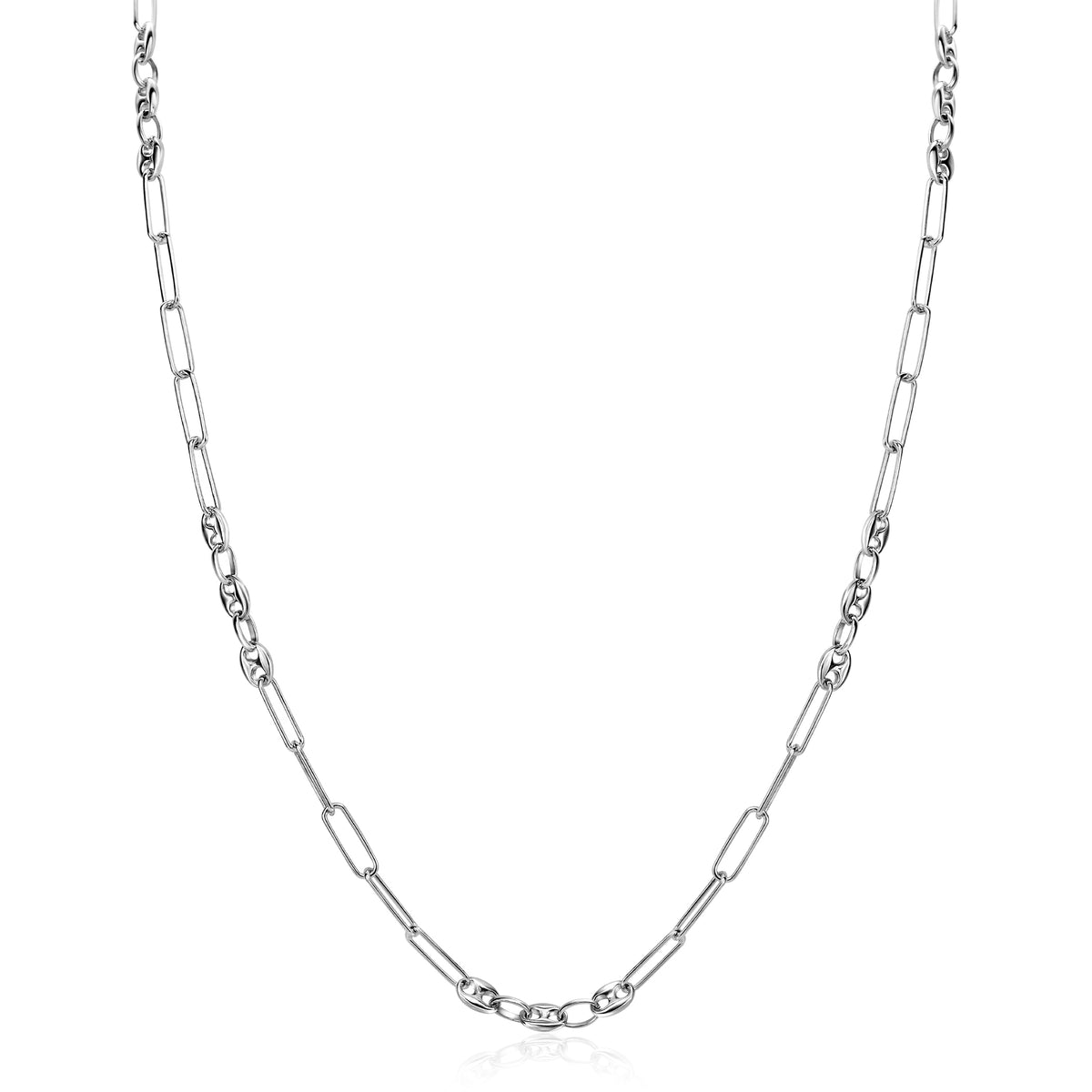 Collier en argent avec maillons allongés et finition brillante.