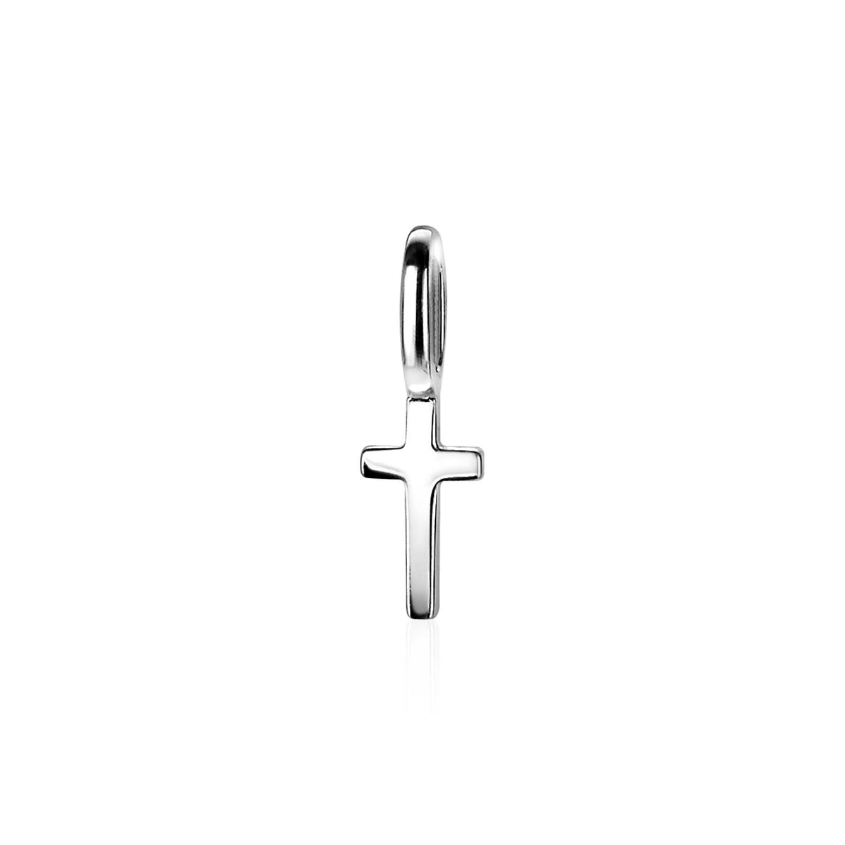 Pendentif en argent en forme de croix, finition lisse et brillante.