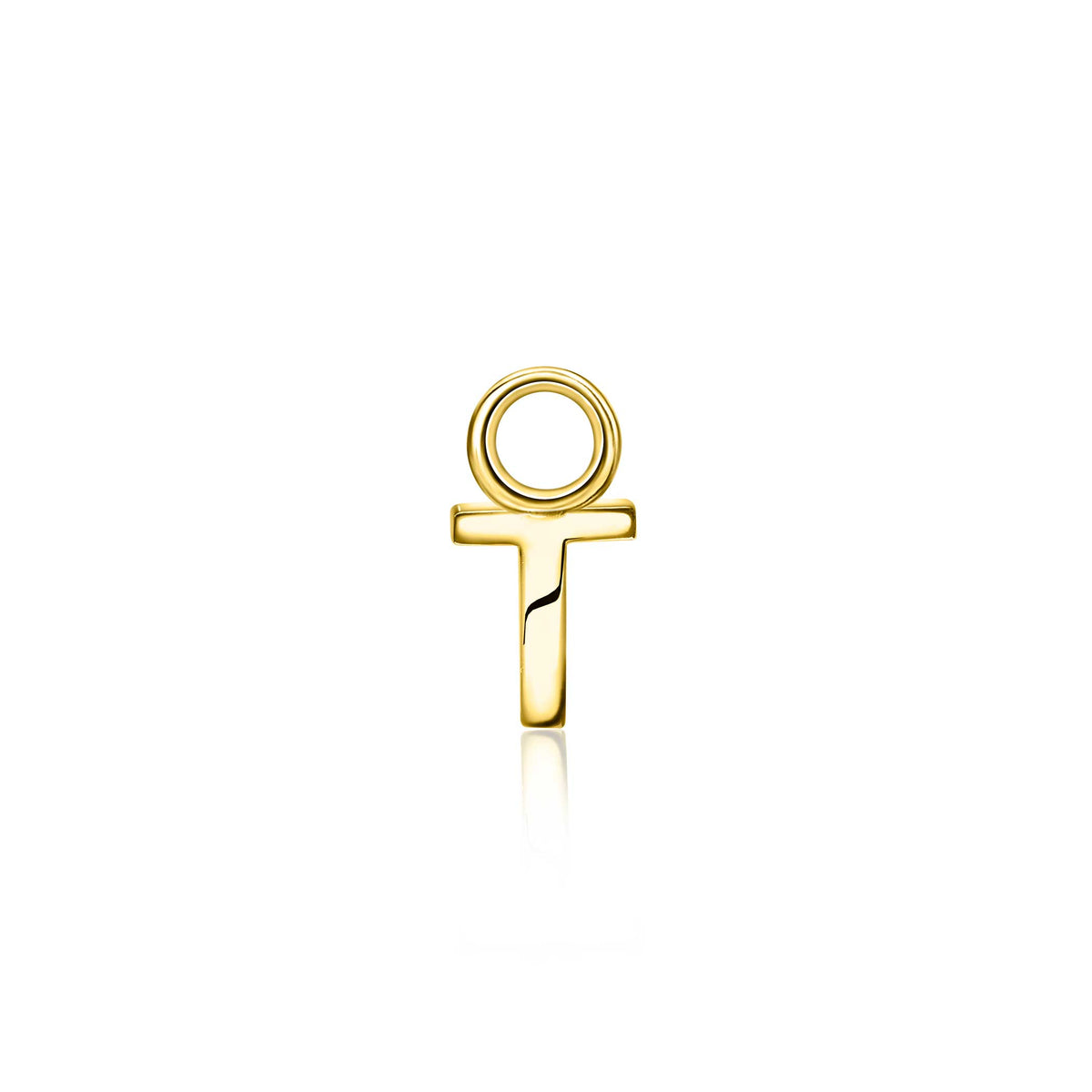 Boucles d'oreilles dorées en forme de symbole féminin avec une finition lisse.