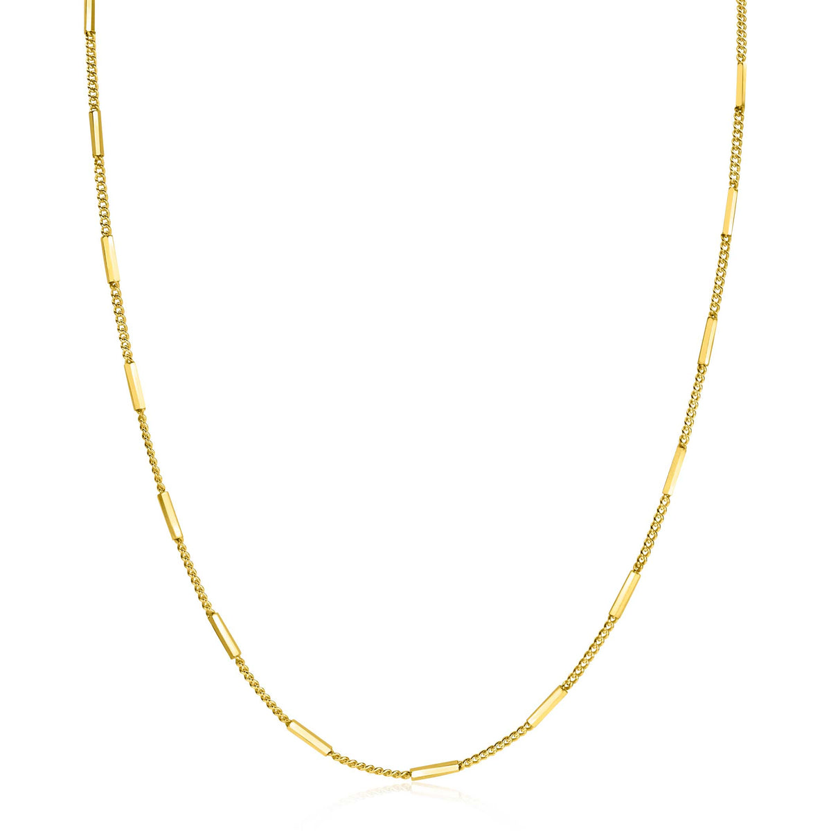Collier doré avec des maillons alternés en forme de barres et de billes.