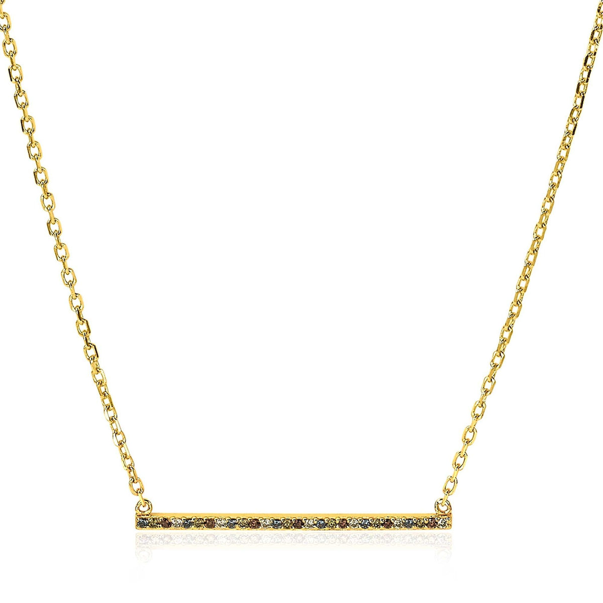 Collier doré avec une barre ornée de pierres noires.